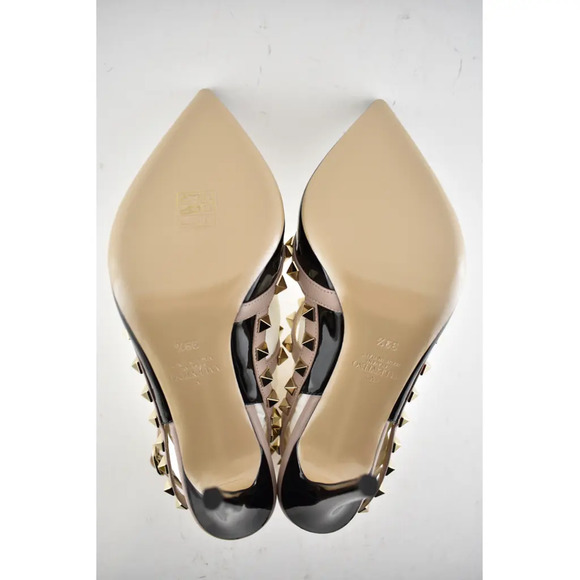 Valentino Rockstud Black Patent Poudre Nude Ankle T Strap Classic Heel Pump 39.5 - Picture 12 of 12